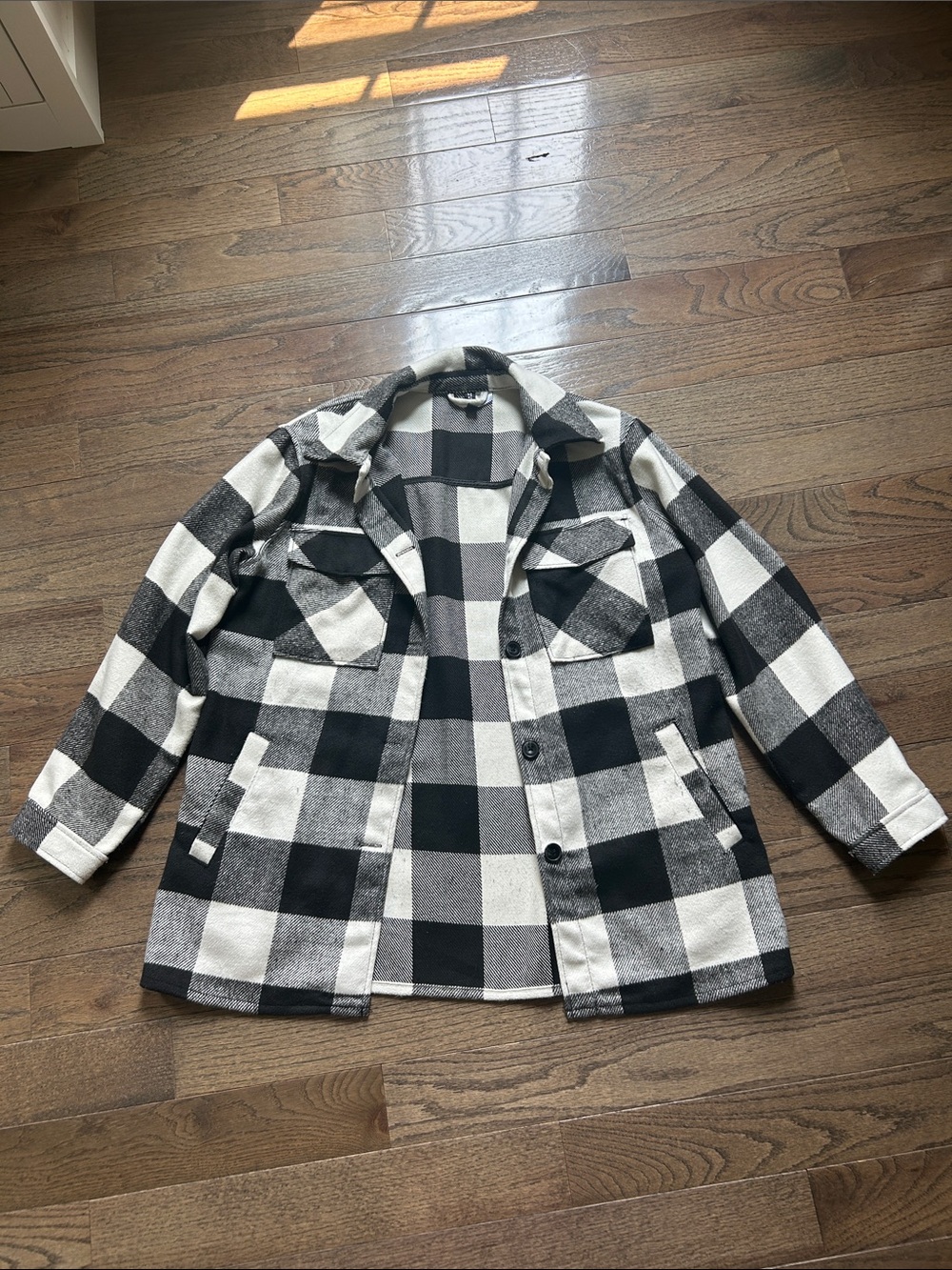 H&M Black and White Buffalo Plaid Shirt Jacket